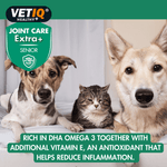 Two dogs and a cat: VetIQ Joint Care Extra+ Senior is rich in DHA omega 3 with vitamin E