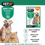 VetIQ Joint Care Extra+ Senior pack with older dog and cat: helps improve mobility, aid joints and ease stiffness