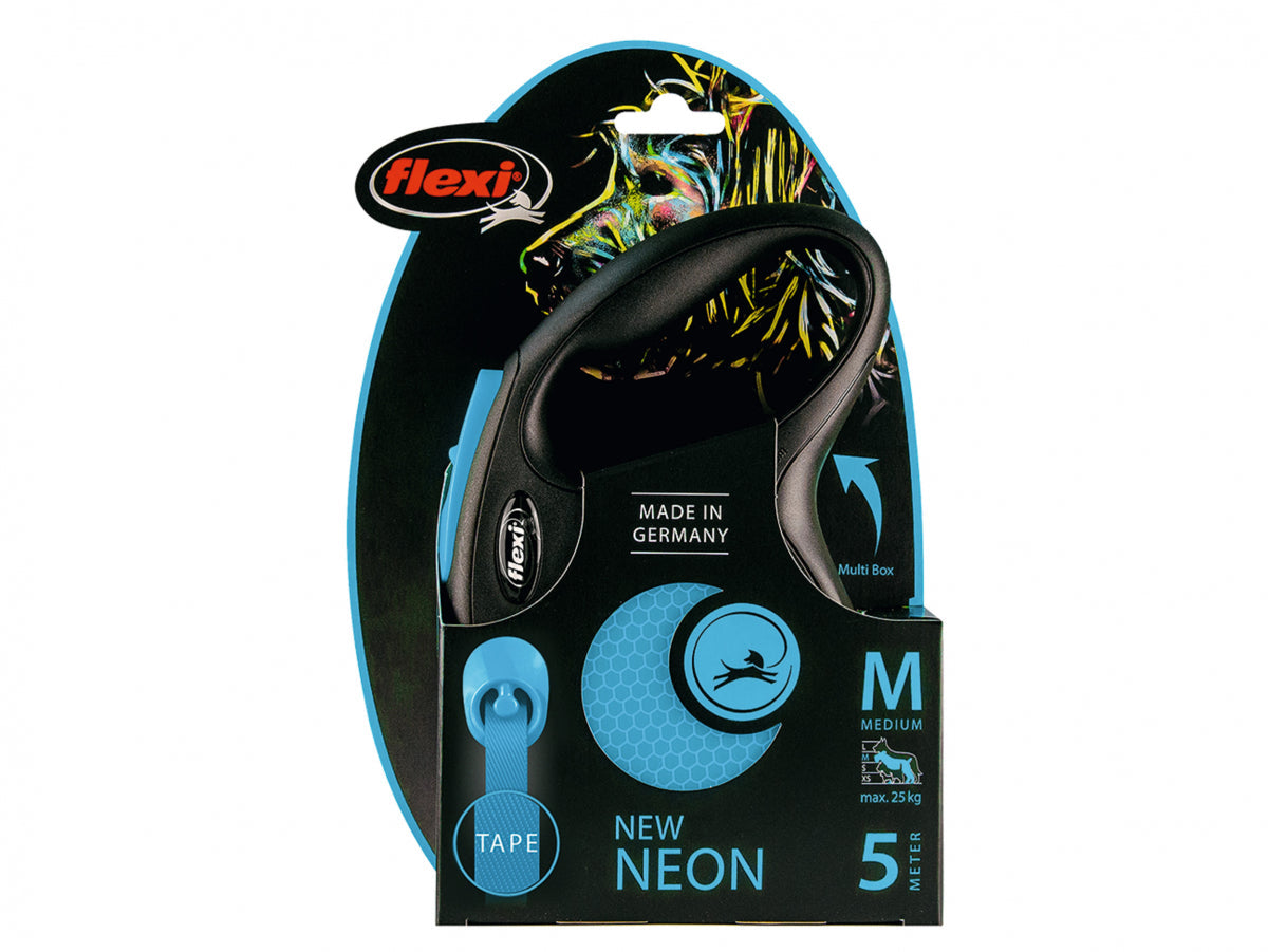 blue flexi neon 5m dog lead