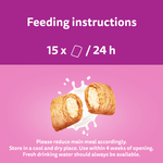 Whiskas Milky Treats feeding instructions: up to 15 treats per 24 hours