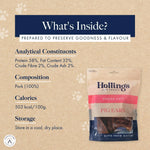 Hollings dog treats packaging with nutritional information