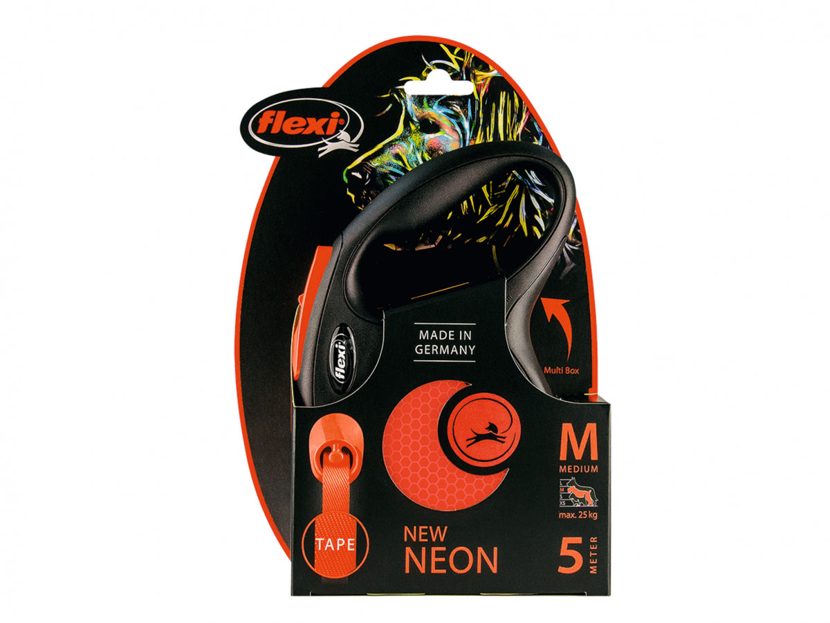 Flexi Neon Reflective Dog Lead 5M Med (Orange) - PetWorld