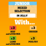 Pedigree Junior Mixed Selection in Jelly varieties: 3 beef and liver, 3 chicken, 3 lamb and liver, 3 poultry