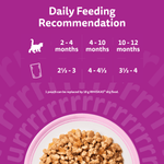 Whiskas Kitten daily feeding recommendation in pouches by age, 2 to 12 months