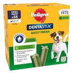 Pedigree Dentastix Daily Fresh Small Dog 5kg to 10kg mega pack of 35 sticks, front of box