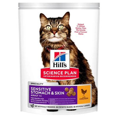 Front view of Hill's Science Plan Sensitive Stomach & Skin Cat Food – Chicken 1.5kg bag