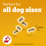 Pedigree Tasty Minis chewy slices close up, 2.6cm treats for all dog sizes