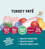 Grain-free wet cat food with 80% turkey and chicken