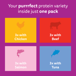 Whiskas Kitten Mixed Menu variety: 3 with chicken, 3 with beef, 3 with salmon, 3 with tuna
