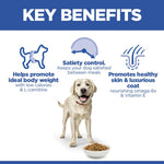 Hill's Light Large Breed key benefits: ideal body weight, satiety control, healthy skin and coat