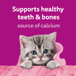 Whiskas Milky Treats support healthy teeth and bones, source of calcium, with kitten
